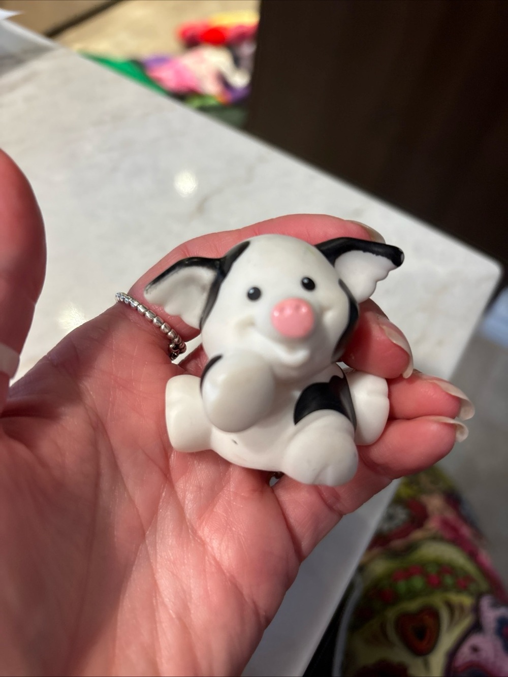 Fisher Price Little People white black sitting up pig farm barn swine pork toy